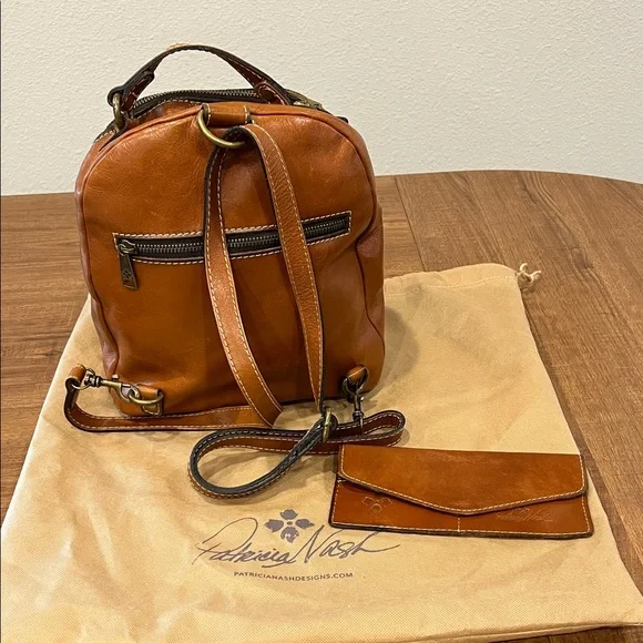 Patricia Nash Embossed Tan Leather Backpack - Picture 2 of 3